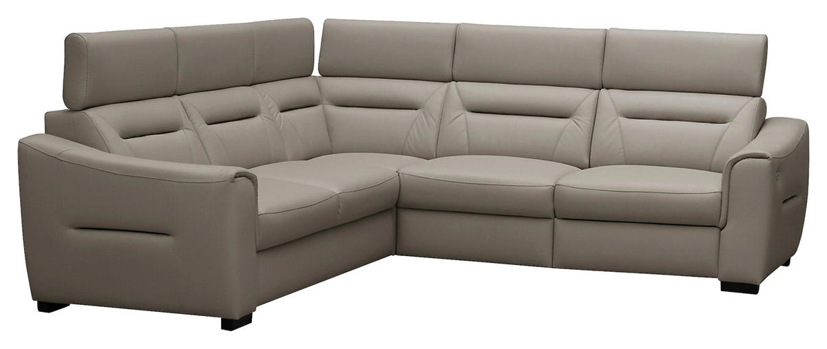 ECKSOFA Schlammfarben Echtleder Lederlook Schlaffunktion, Rücken echt, Relaxfunktion, Kopfteilverstellung  - Wengefarben/Schlammfarben, Design, Leder/Holz (260/260cm) - Celina Home