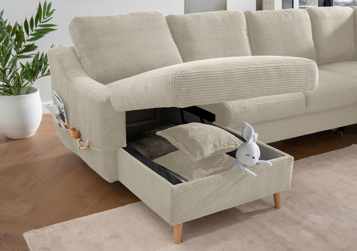 WOHNLANDSCHAFT in Cord Beige  - Beige/Naturfarben, KONVENTIONELL, Holz/Textil (150/301/200cm) - P & B