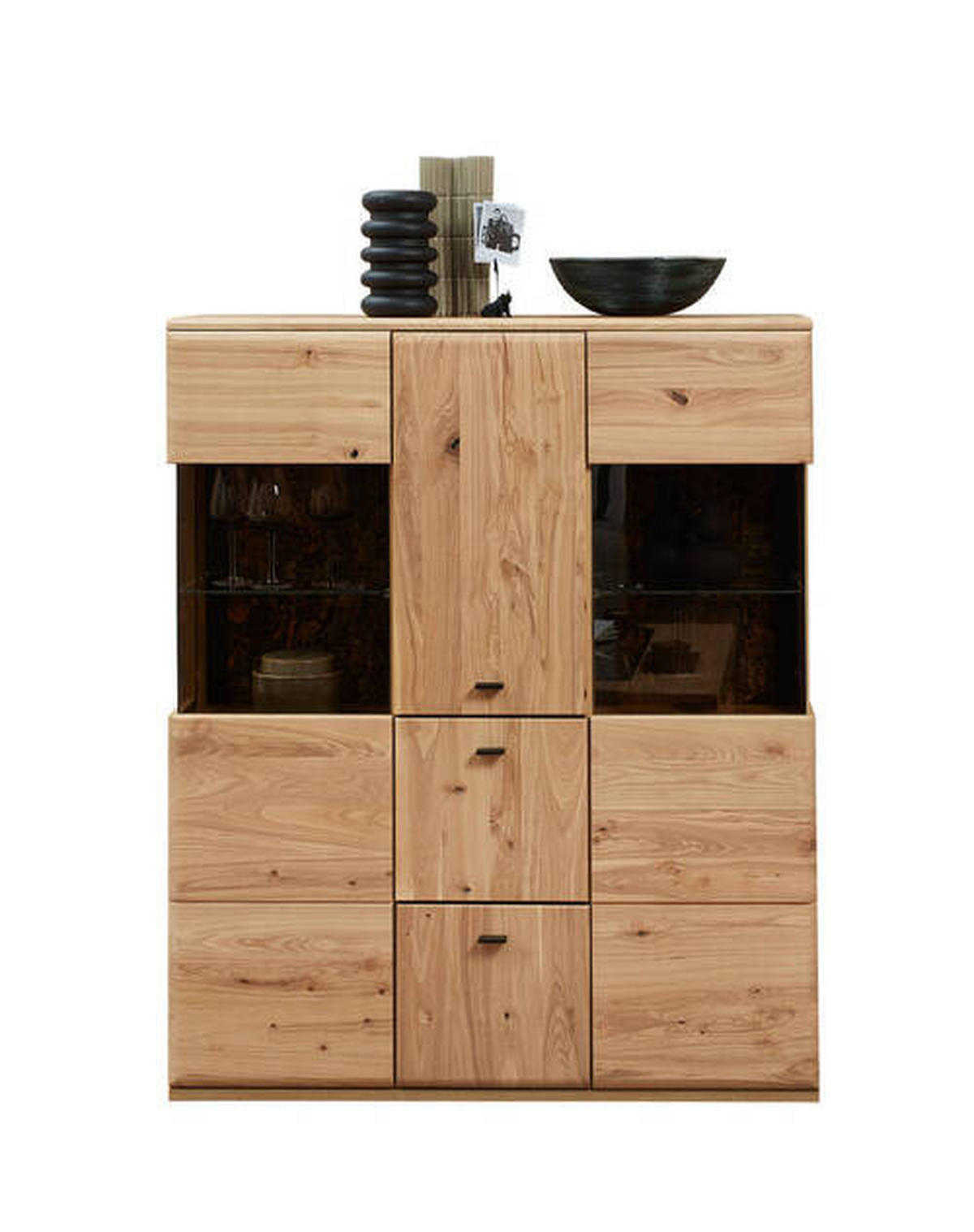 HIGHBOARD Braun, Eschefarben, Eiche Artisan  116/140/40 cm  - Anthrazit/Eschefarben, Natur, Glas/Holz (116/140/40cm) - Linea Natura