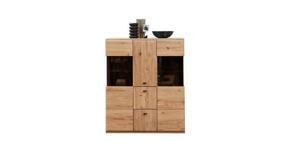 HIGHBOARD 116/140/40 cm  in Braun, Eschefarben, Eiche Artisan  - Eschefarben/Anthrazit, Natur, Glas/Holz (116/140/40cm) - Linea Natura