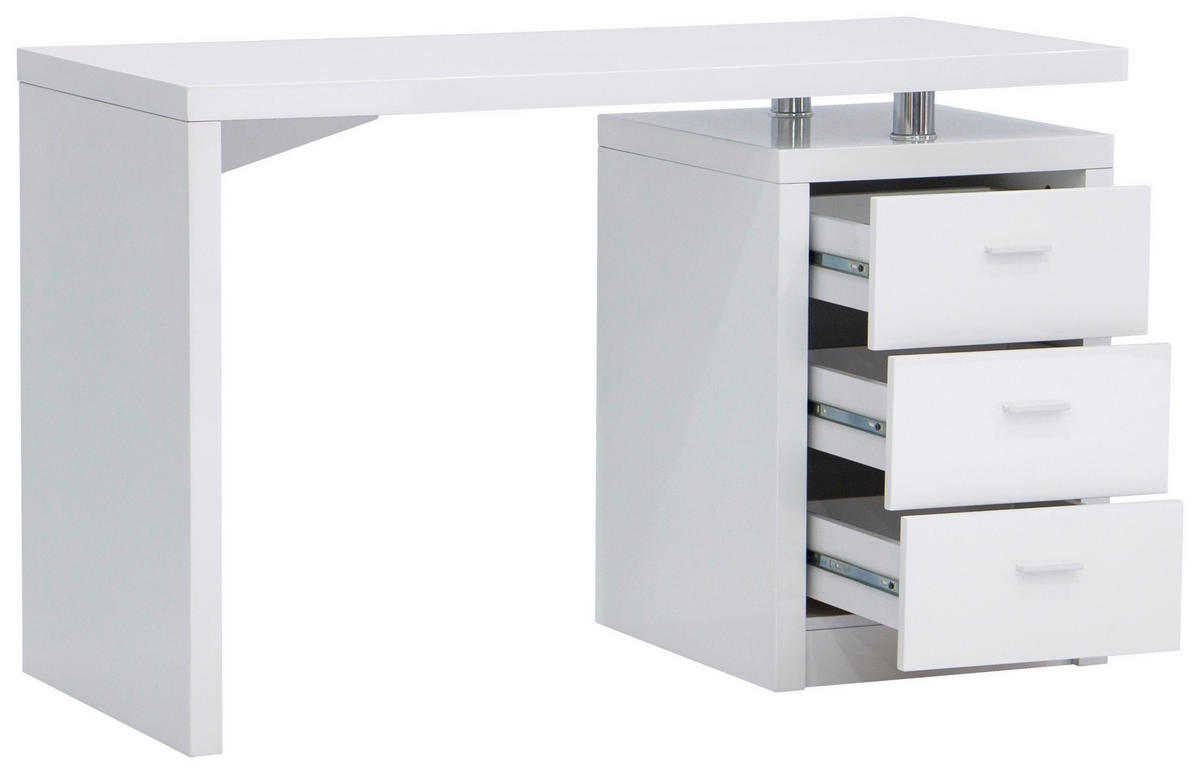 SCHREIBTISCH  in Weiss Hochglanz  - Weiss Hochglanz/Chromfarben, Modern, Holzwerkstoff/Metall (120/75/55cm) - MID.YOU