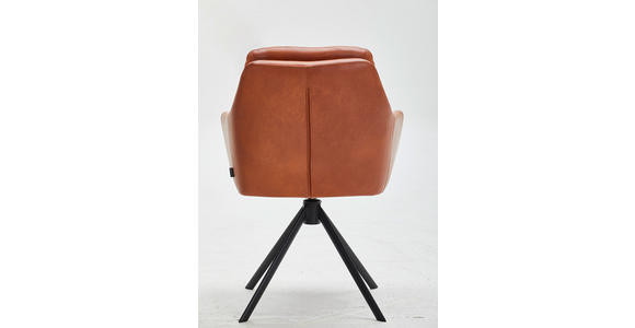 ARMLEHNSTUHL in Eisen Echtleder pigmentiert - Cognac/Schwarz, Design, Leder/Metall (62/90/65cm) - Waldwelt