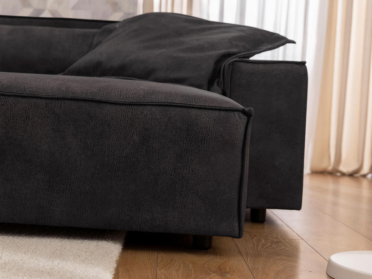 ECKSOFA Curduroy in Lederlook Anthrazit Rückenkissen  251/142 cm  - Anthrazit/Schwarz, Design, Kunststoff/Textil (251/142cm) - P & B