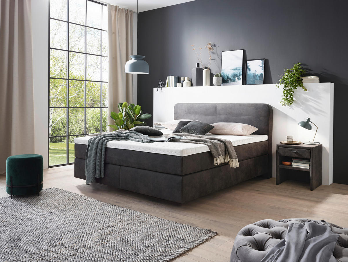 BOXSPRINGBETT 200/200 cm  in Schlammfarben  - Chromfarben/Schlammfarben, Konventionell, Kunststoff/Textil (200/200cm) - Voleo