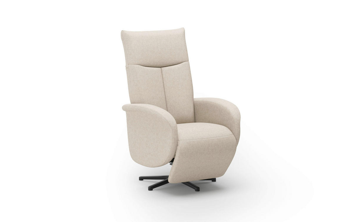 RELAXSESSEL GLENDALE E Flachgewebe Kopfteilverstellung, Rücken echt    - Creme/Schwarz, KONVENTIONELL, Textil/Metall (75/112/82cm) - Sit & More