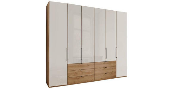 FALTTÜRENSCHRANK 250/216/58 cm 6-türig Champagner, Eiche Bianco - Schieferfarben/Eiche Bianco, KONVENTIONELL, Glas/Holzwerkstoff (250/216/58cm) - Dieter Knoll