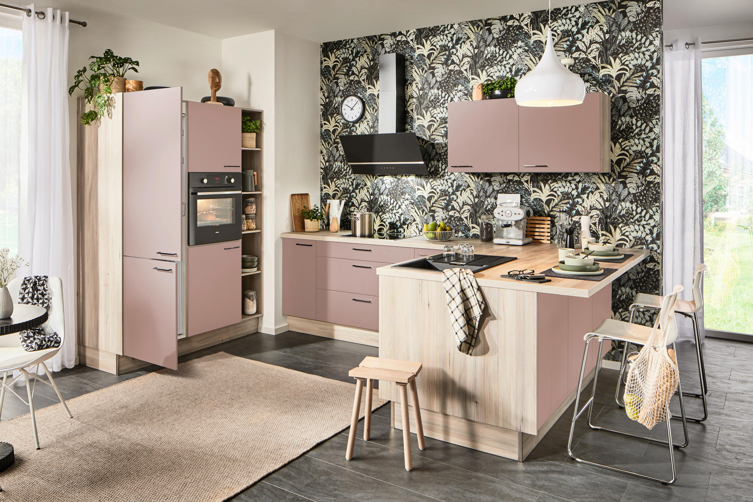 ECKKÜCHE  in Rosa  - Schwarz/Rosa, Design, Holzwerkstoff/Metall (150/280/192cm) - Xora