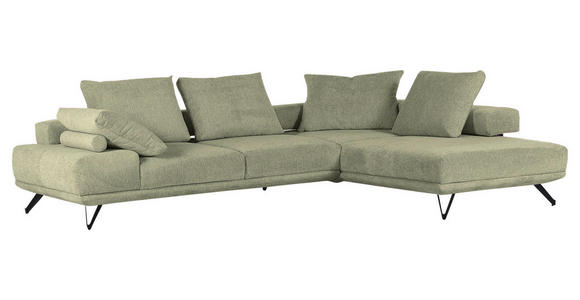 ECKSOFA Grün Flachgewebe  - Schwarz/Grün, KONVENTIONELL, Textil/Metall (310/240cm) - Carryhome