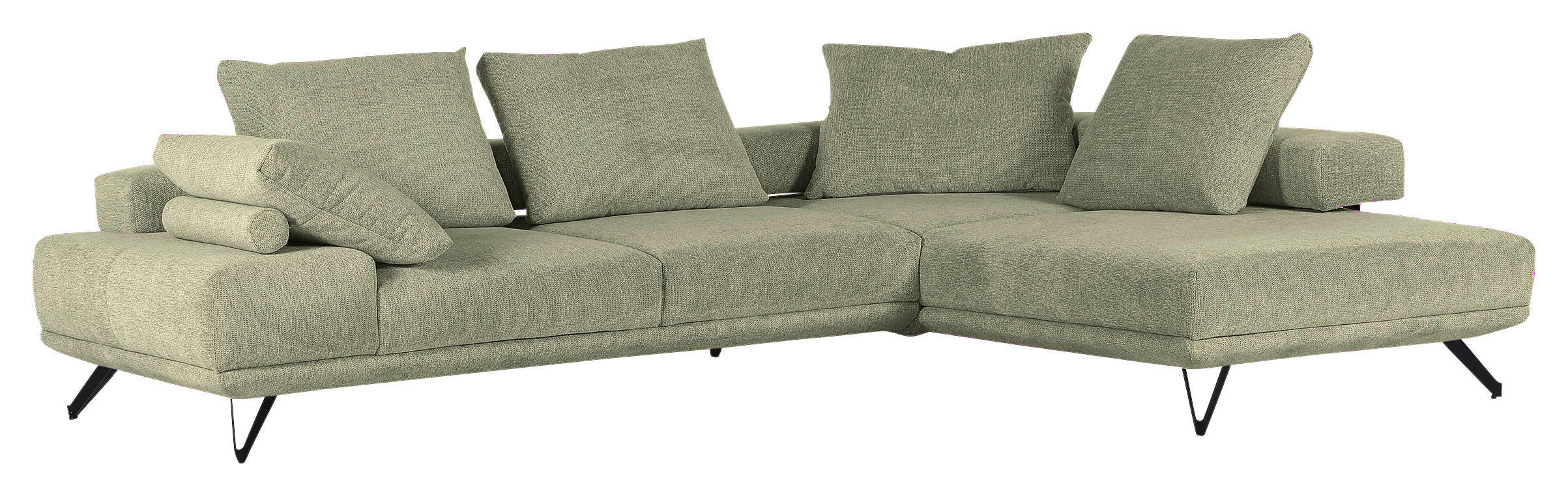 ECKSOFA in Flachgewebe Grün  - Schwarz/Grün, Konventionell, Textil/Metall (310/240cm) - MID.YOU