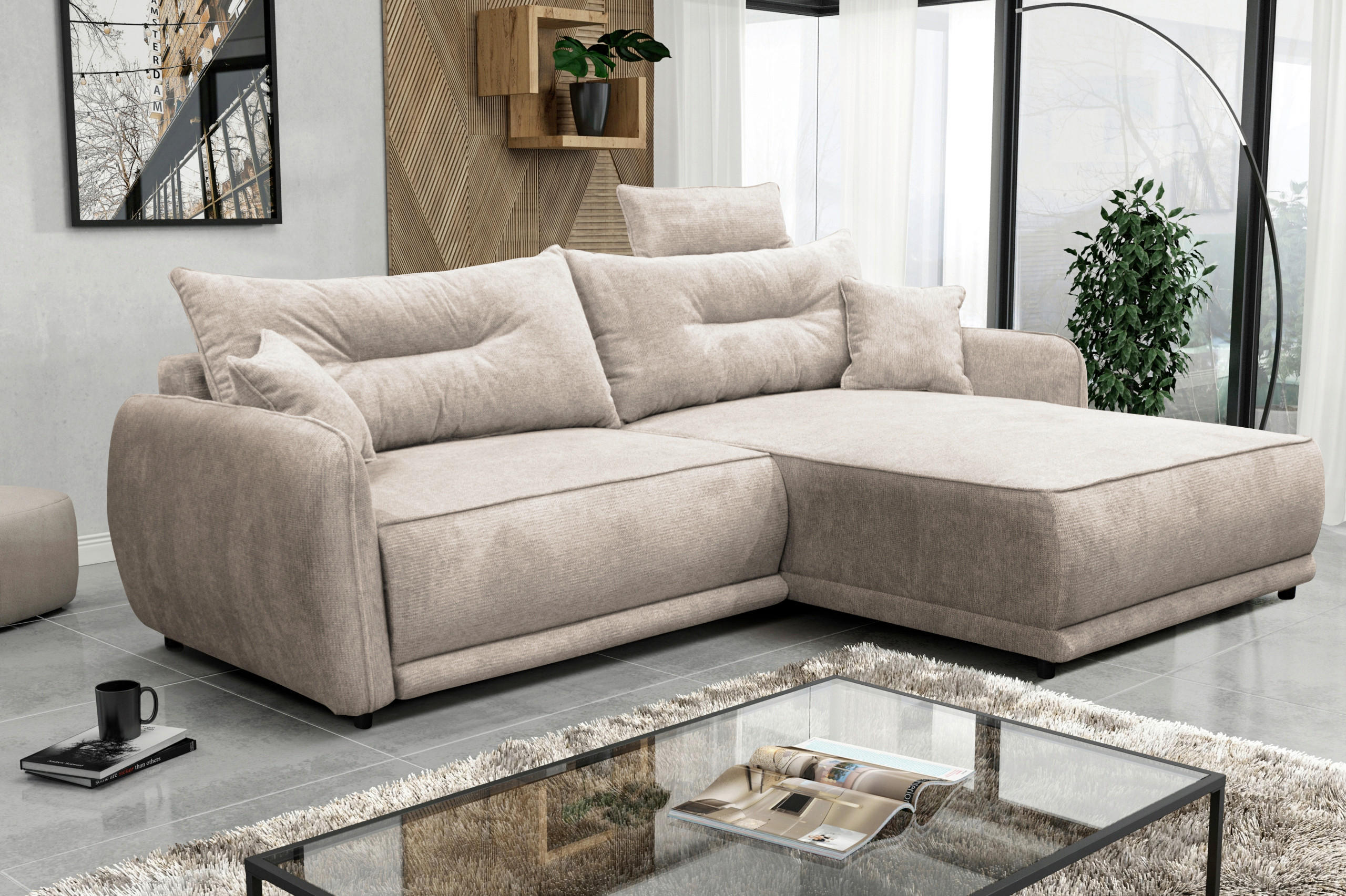 ECKSOFA in Struktur Beige  264/195 cm  - Beige/Schwarz, Design, Kunststoff/Textil (264/195cm) - MID.YOU