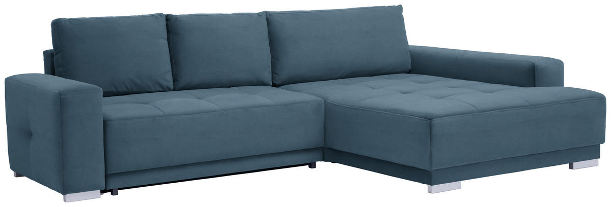 ECKSOFA in Samt Blau  - Blau/Silberfarben, Design, Holz/Textil (293/195cm) - Cantus