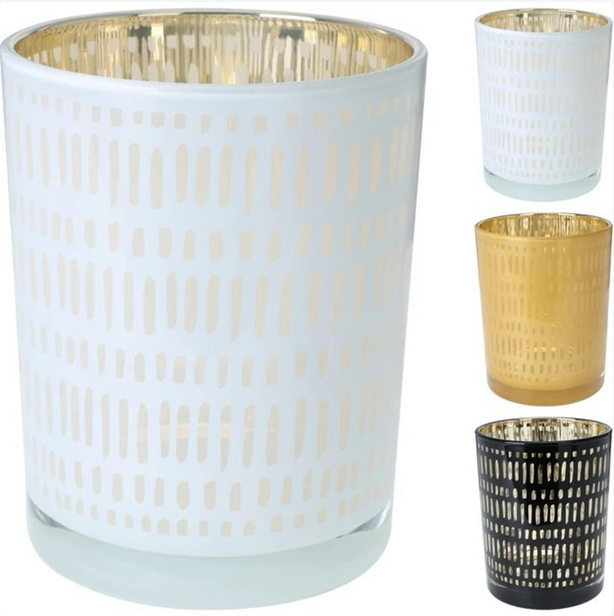 VÄRMELJUSHÅLLARE  - vit/svart, Basics, glas (10/12,5/10cm)