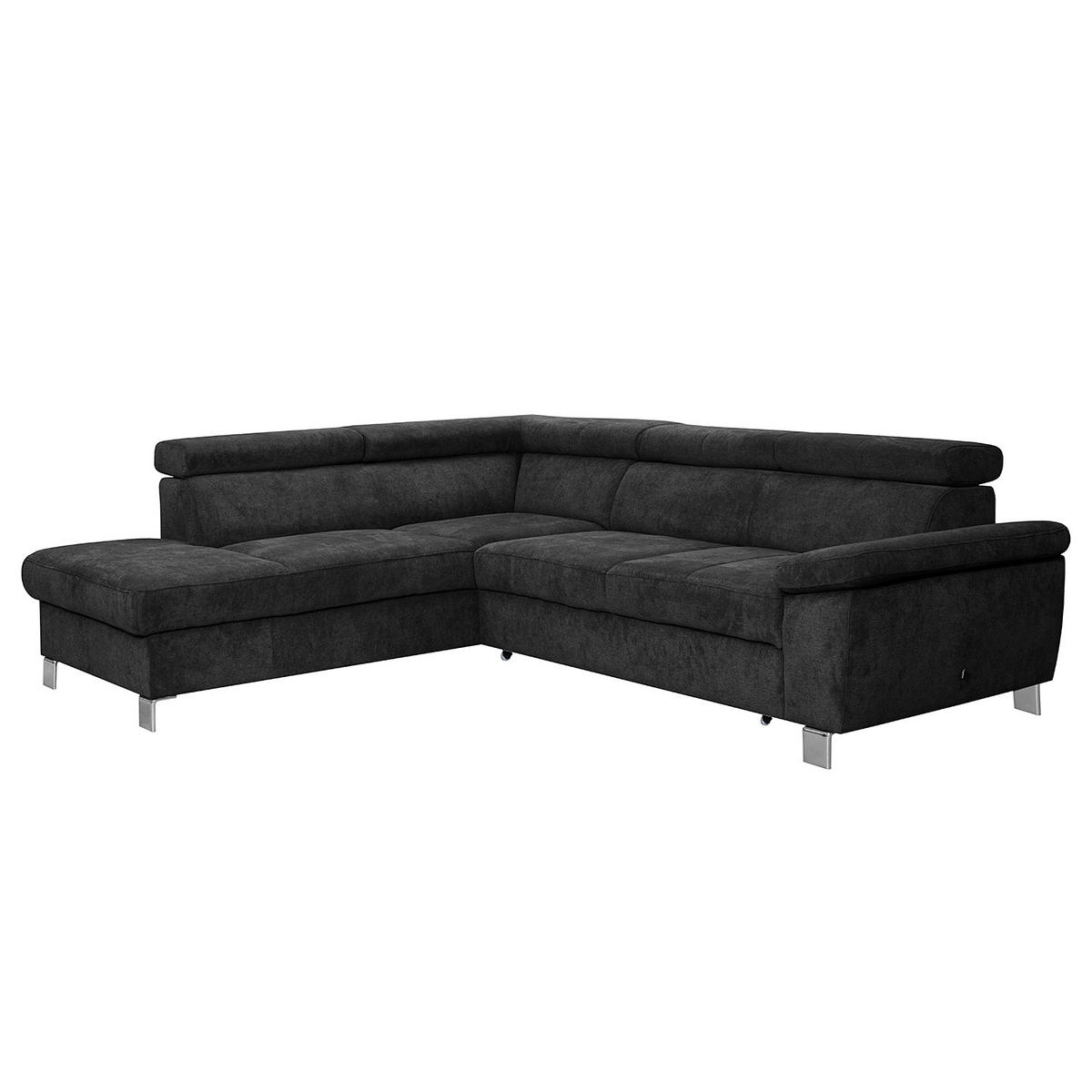 ECKSOFA Schwarz Mikrofaser  - Chromfarben/Schwarz, Design, Textil/Metall (208/248cm) - Livetastic