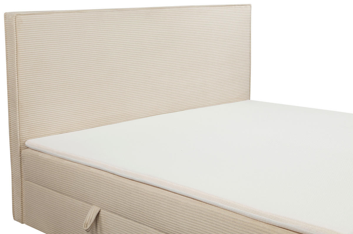 BOXBETT 180/200 cm,  in Beige, gepolstertes Kopfteil, Bettkasten, Topper, Matratzen, H3 + H3 = fest  - Beige/Schwarz, Basics, Kunststoff/Textil (180/200cm) - Chameo