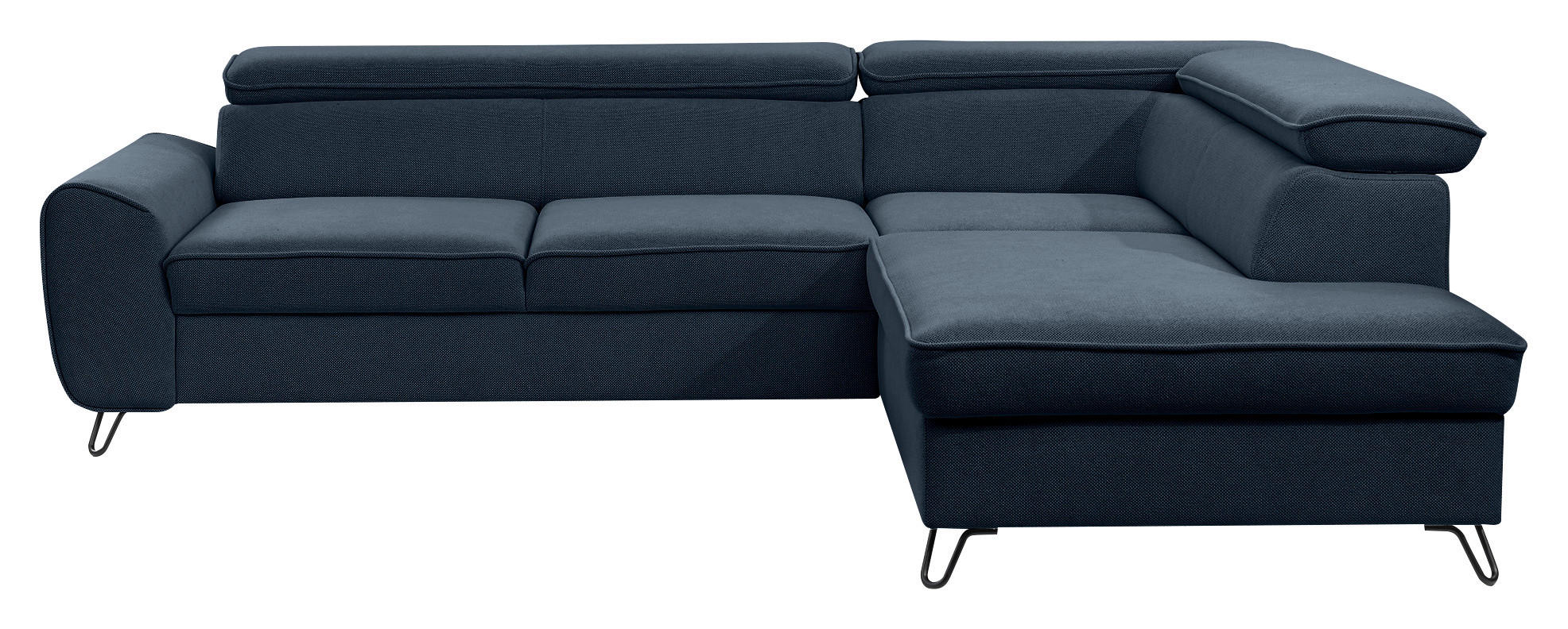ECKSOFA inkl. Funktion Dunkelblau Flachgewebe  inkl. Bettkasten, Schlaffunktion, Rücken echt, Kopfstütze  - Schwarz/Dunkelblau, Design, Textil/Metall (250/200cm) - Stylife