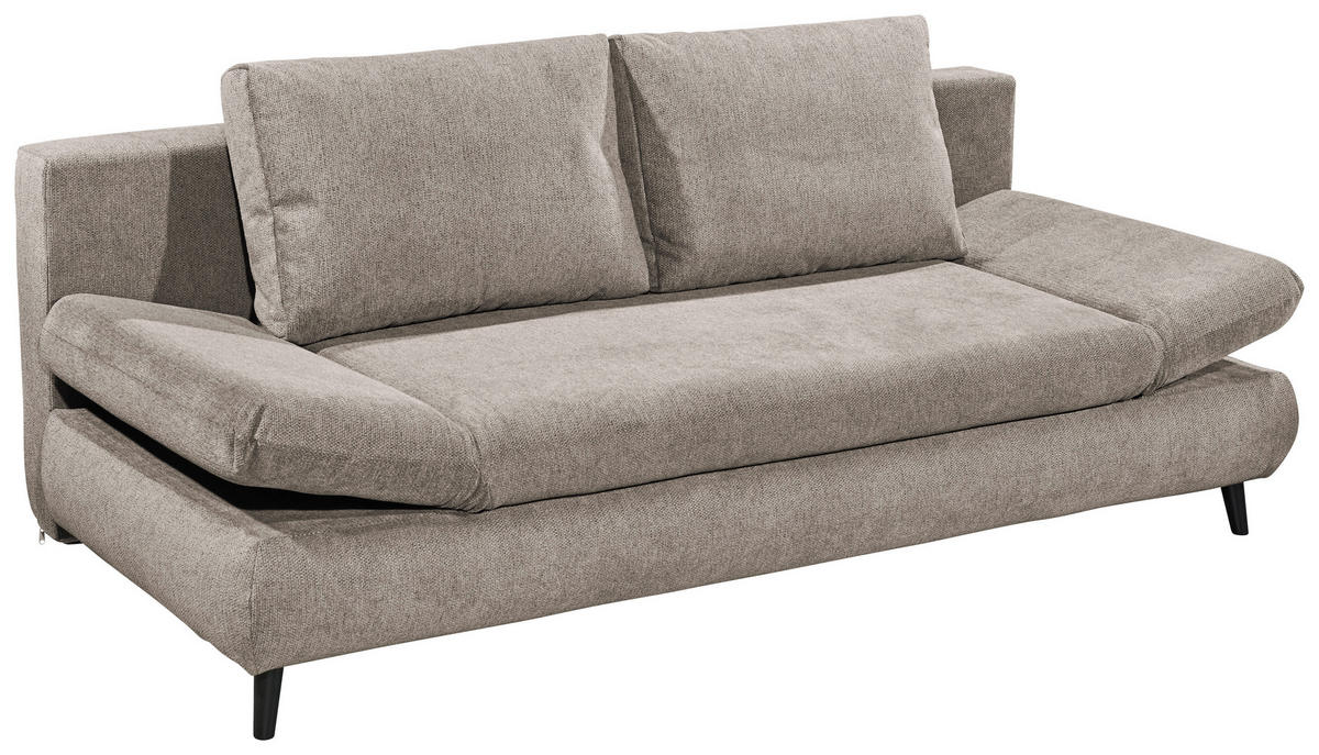 SCHLAFSOFA  mit Schlafen auf Sitzhöhe, Rücken echt Mikrofaser Taupe  - Taupe/Schwarz, KONVENTIONELL, Kunststoff/Textil (212/88/101cm) - MID.YOU