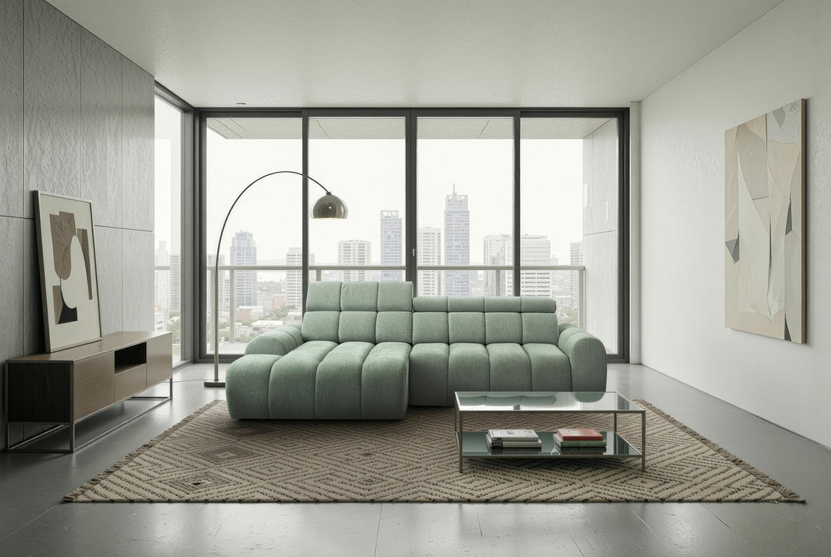 HÖRNSOFFA i chenille salviagrön  - svart/salviagrön, Design, textil/plast (152/290cm) - Livetastic