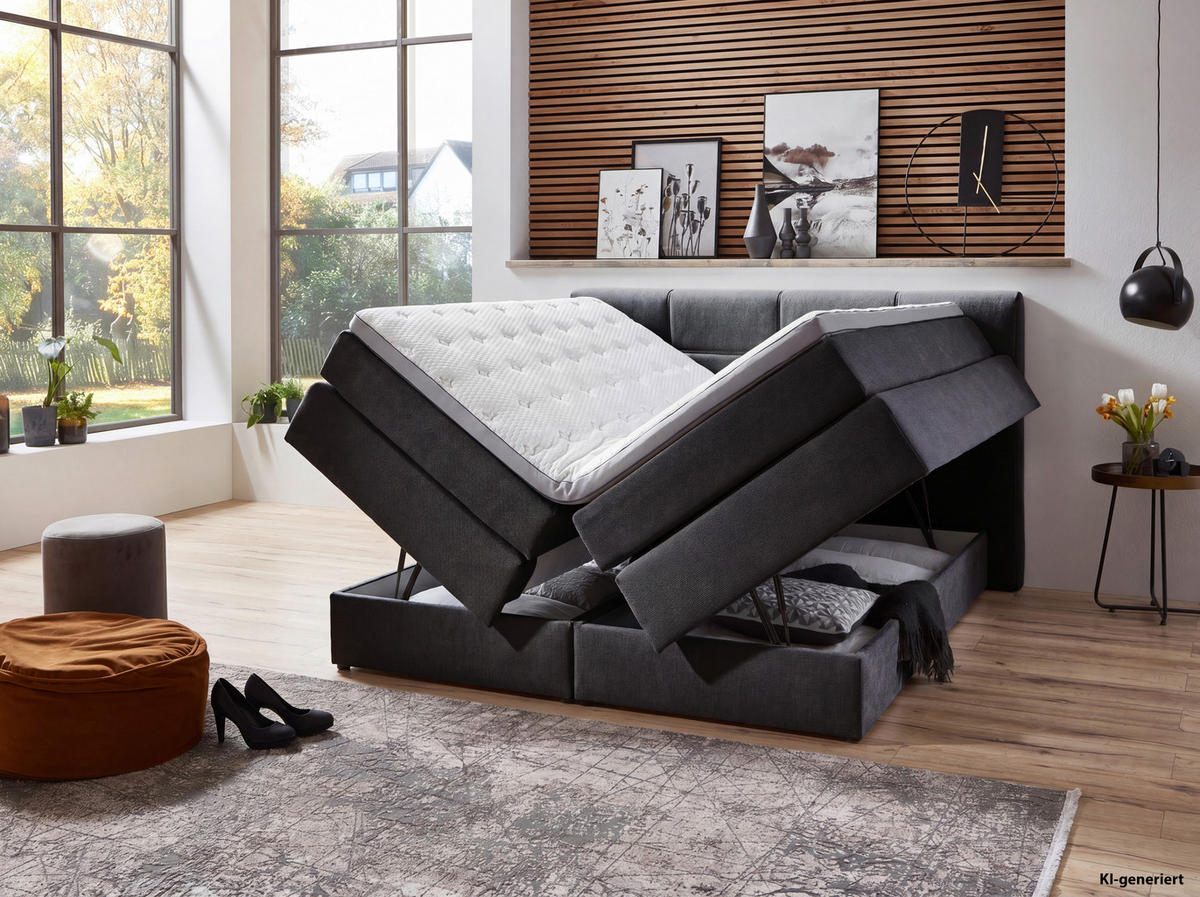 BOXSPRINGBETT 180/200 cm  Anthrazit  - Anthrazit/Schwarz, Konventionell, Kunststoff/Textil (180/200cm) - Carryhome