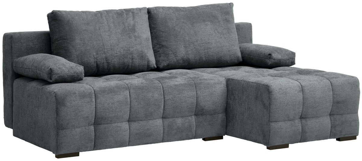 ECKSOFA in Chenille Dunkelgrau  - Dunkelgrau/Schwarz, MODERN, Kunststoff/Textil (204/145cm) - home24