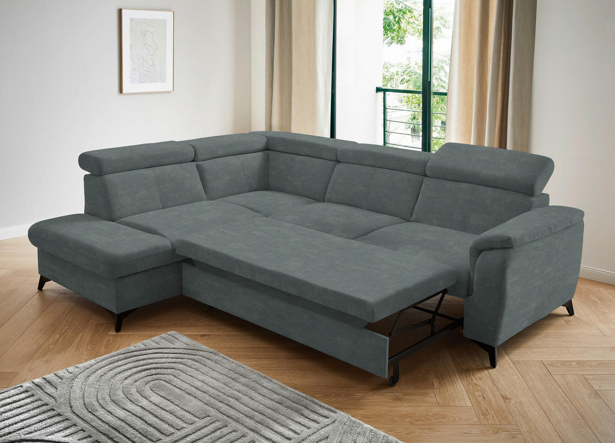 ECKSOFA in Mikrofaser Grau  - Schwarz/Grau, Design, Textil/Metall (203/260cm) - Stylife