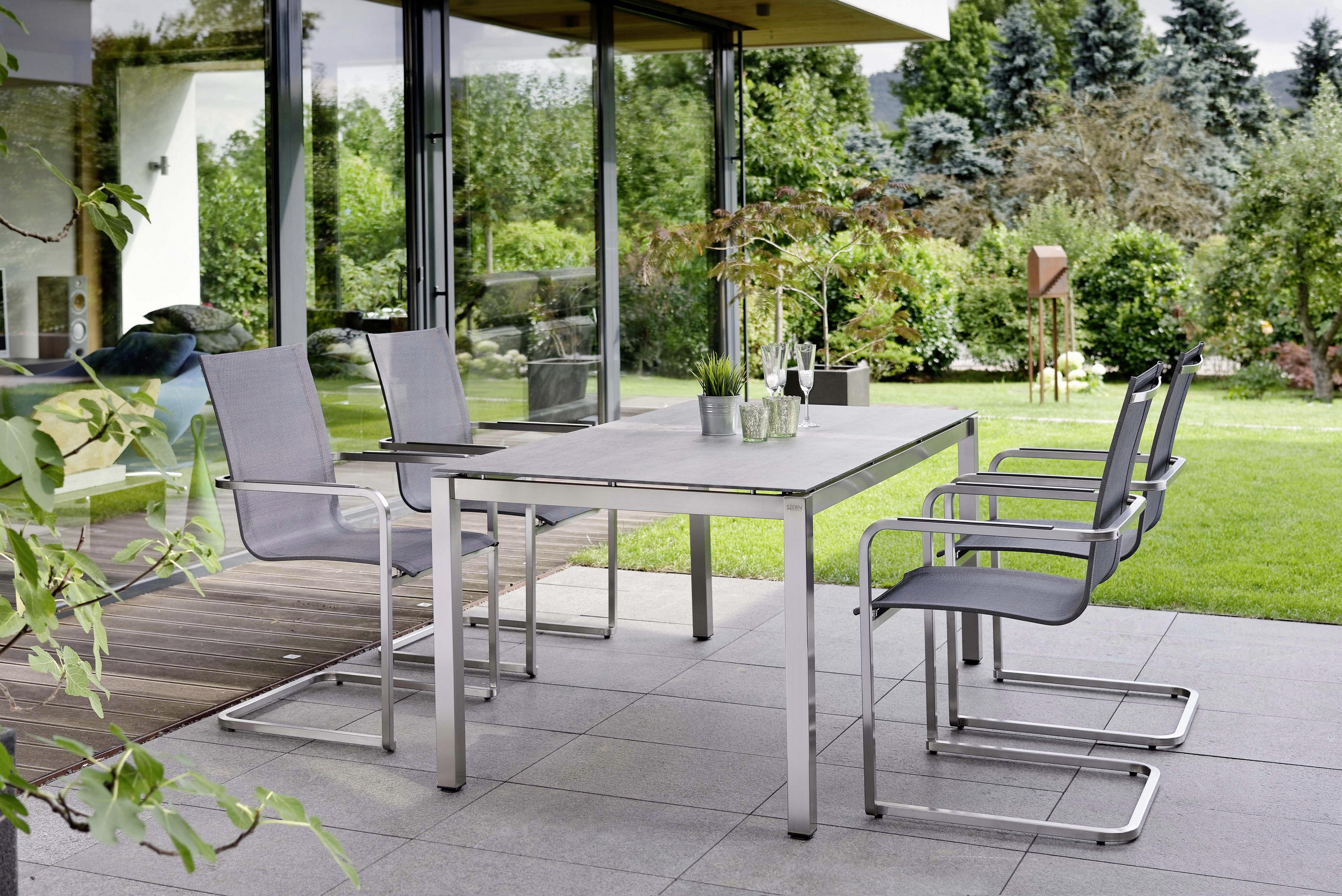 GARTENSCHWINGSTUHL Aluminium, Edelstahl Anthrazit, Grau, Silberfarben - Edelstahlfarben/Anthrazit, Design, Textil/Metall (57/93,5/61cm) - Stern