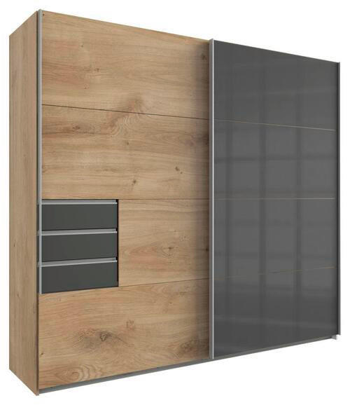 SCHIEBETÜRENSCHRANK 225/210/64 cm 2-türig  - Eichefarben/Alufarben, Basics, Holzwerkstoff/Metall (225/210/64cm) - MID.YOU