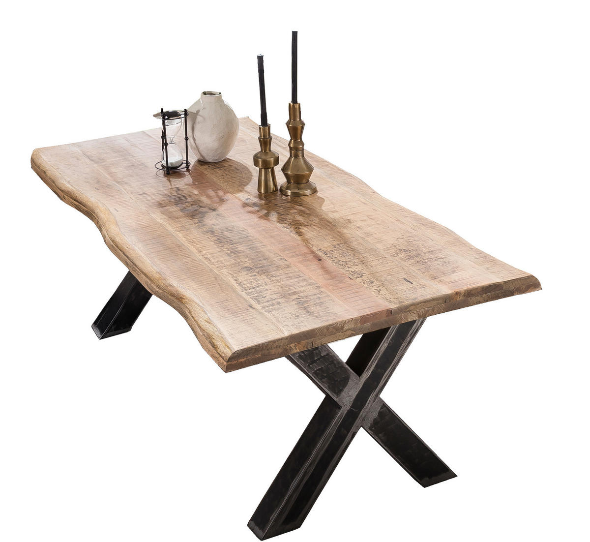 ESSTISCH 240/100/76 cm Echtholz  Holz, Metall rechteckig Naturfarben, Schwarz  - Schwarz/Naturfarben, MODERN, Holz/Metall (240/100/76cm) - MID.YOU