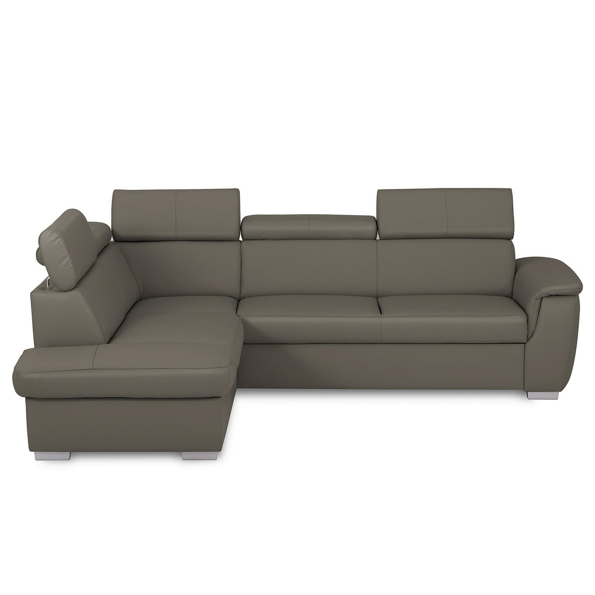 WOHNLANDSCHAFT  in Kombination Echtleder/Lederlook Schlammfarben  - Schlammfarben, Leder/Metall (211/262cm) - Celina Home
