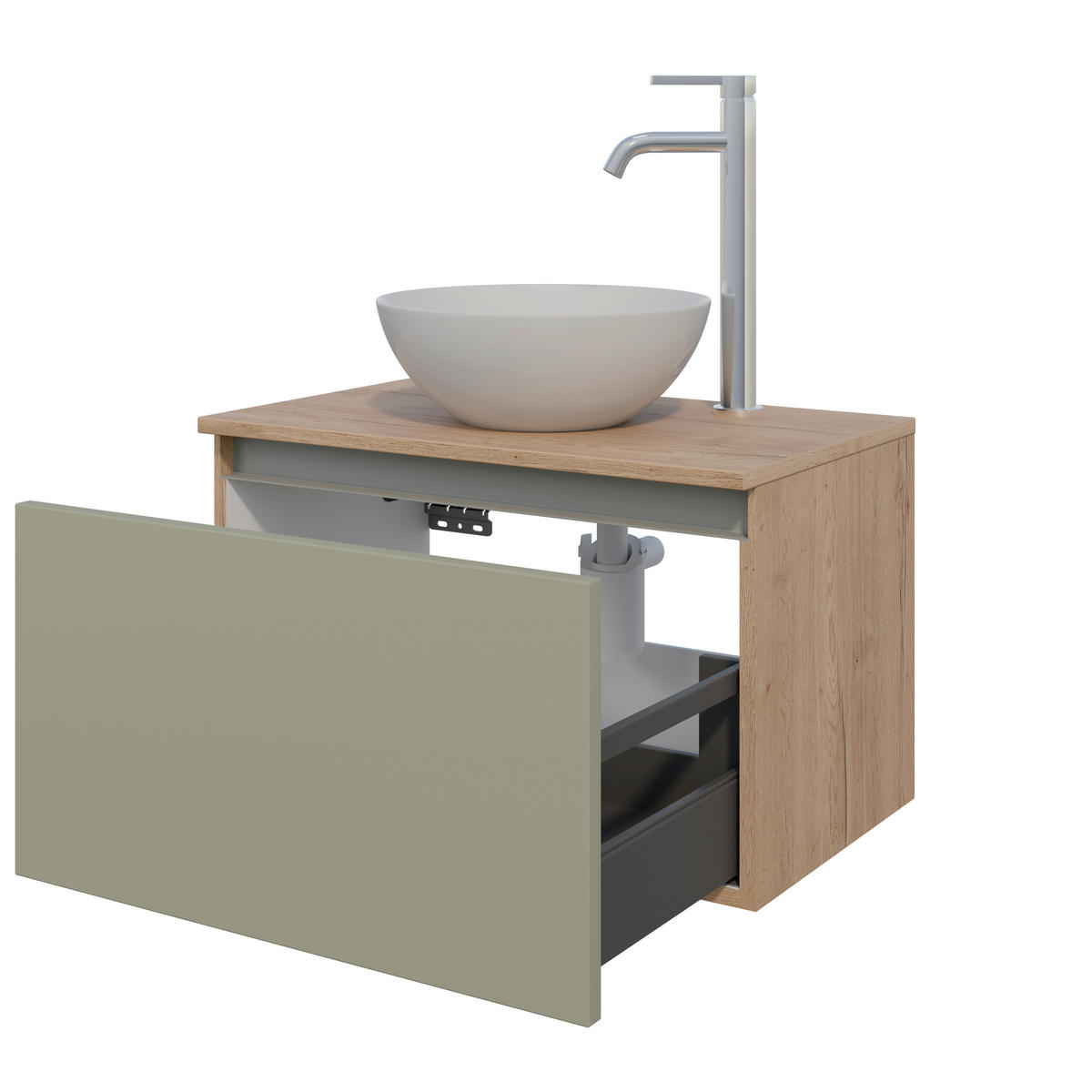 WASCHTISCHKOMBI 60,3 cm  - Edelstahlfarben/Eichefarben, MODERN, Keramik/Holzwerkstoff (60,3cm) - Celina Home