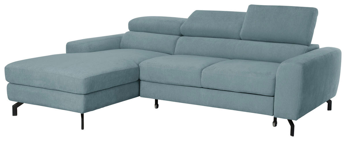 ECKSOFA LARGO in Chenille Blau  177/226 cm  - Blau/Schwarz, Design, Textil/Metall (177/226cm) - Livetastic