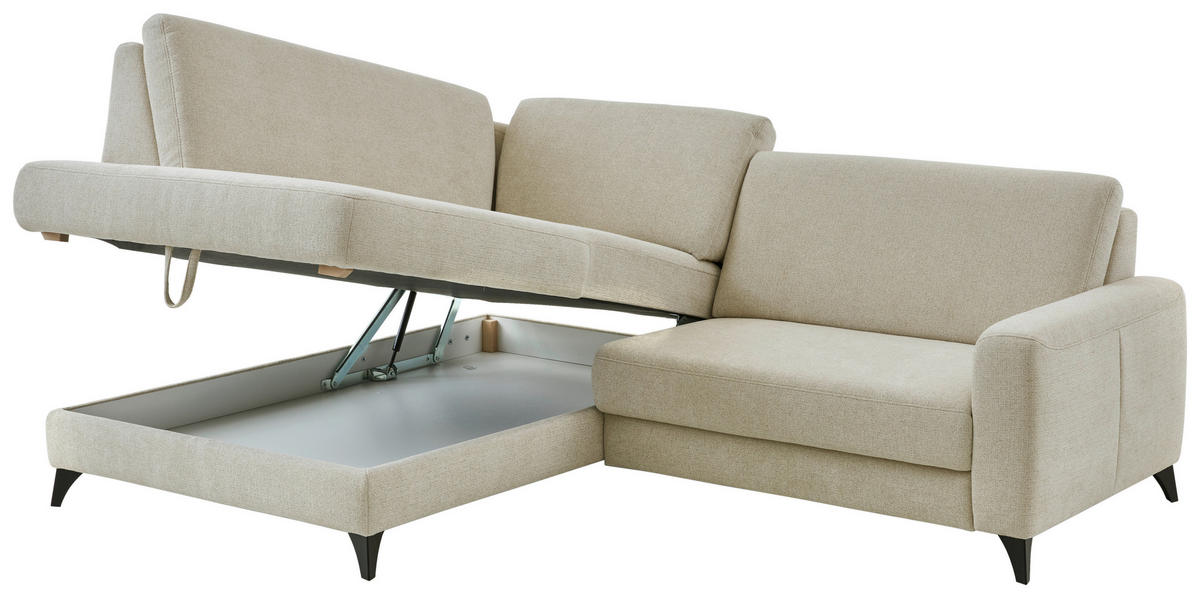 ECKSOFA Beige Chenille  - Beige/Schwarz, Design, Textil/Metall (182/239cm) - Valnatura