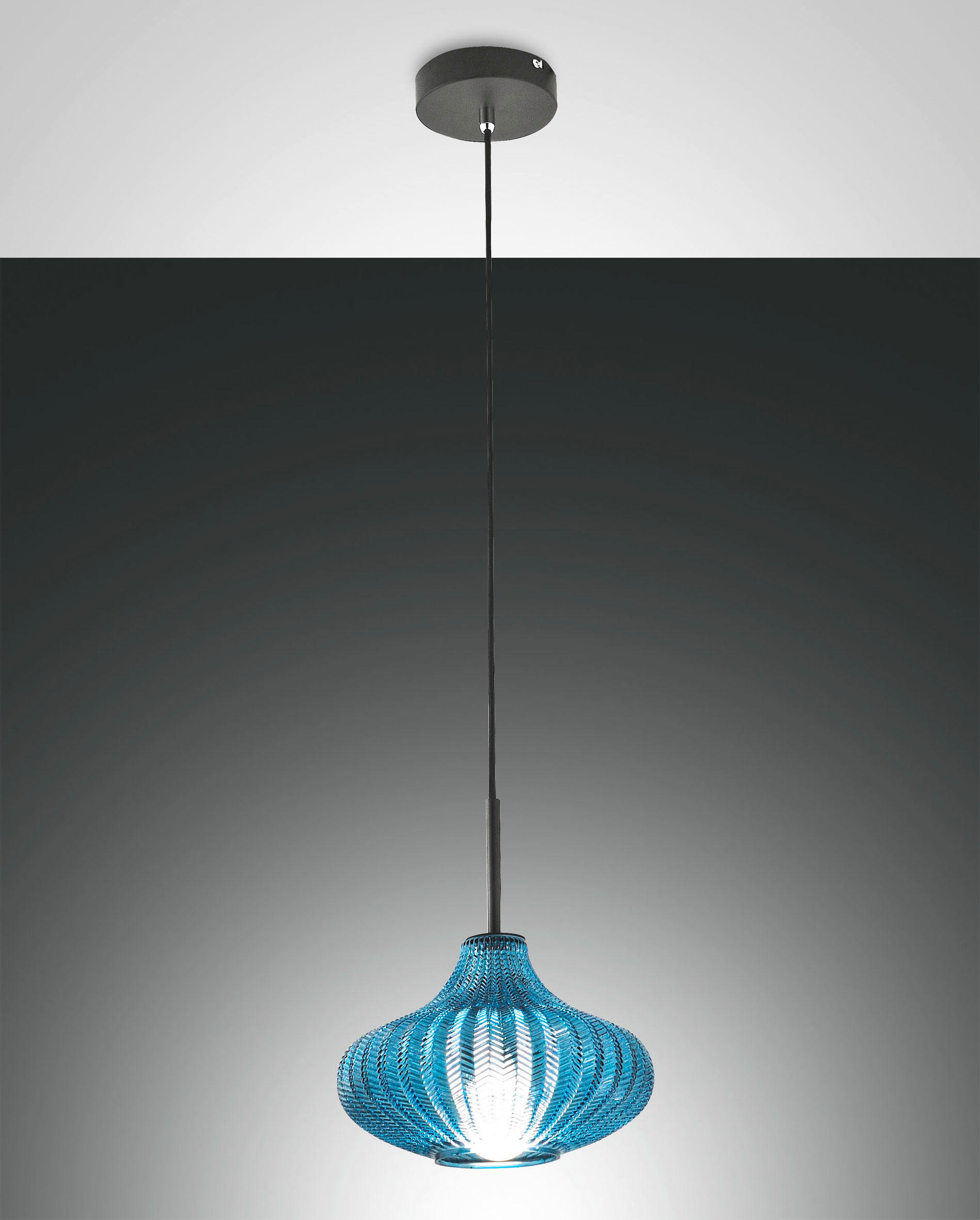 PENDELLEUCHTE Budelli 26/200 cm   - Blau/Schwarz, Design, Glas/Metall (26/200cm) - Fabas Luce