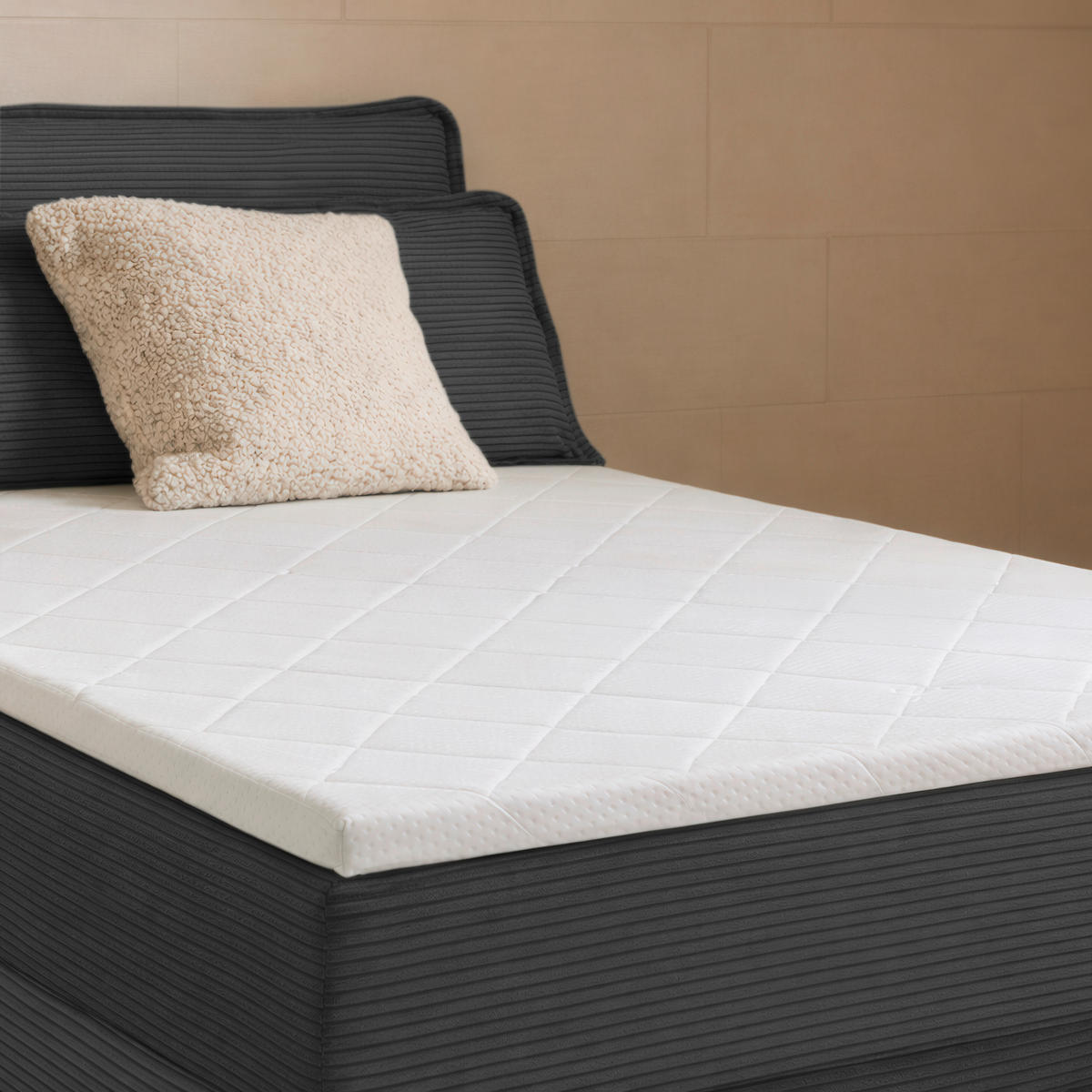 BOXBETT 120/200 cm,  in Anthrazit, Kissen, Bettkasten, Topper, H3 = fest  - Anthrazit/Schwarz, Design, Kunststoff/Textil (120/200cm) - Chameo