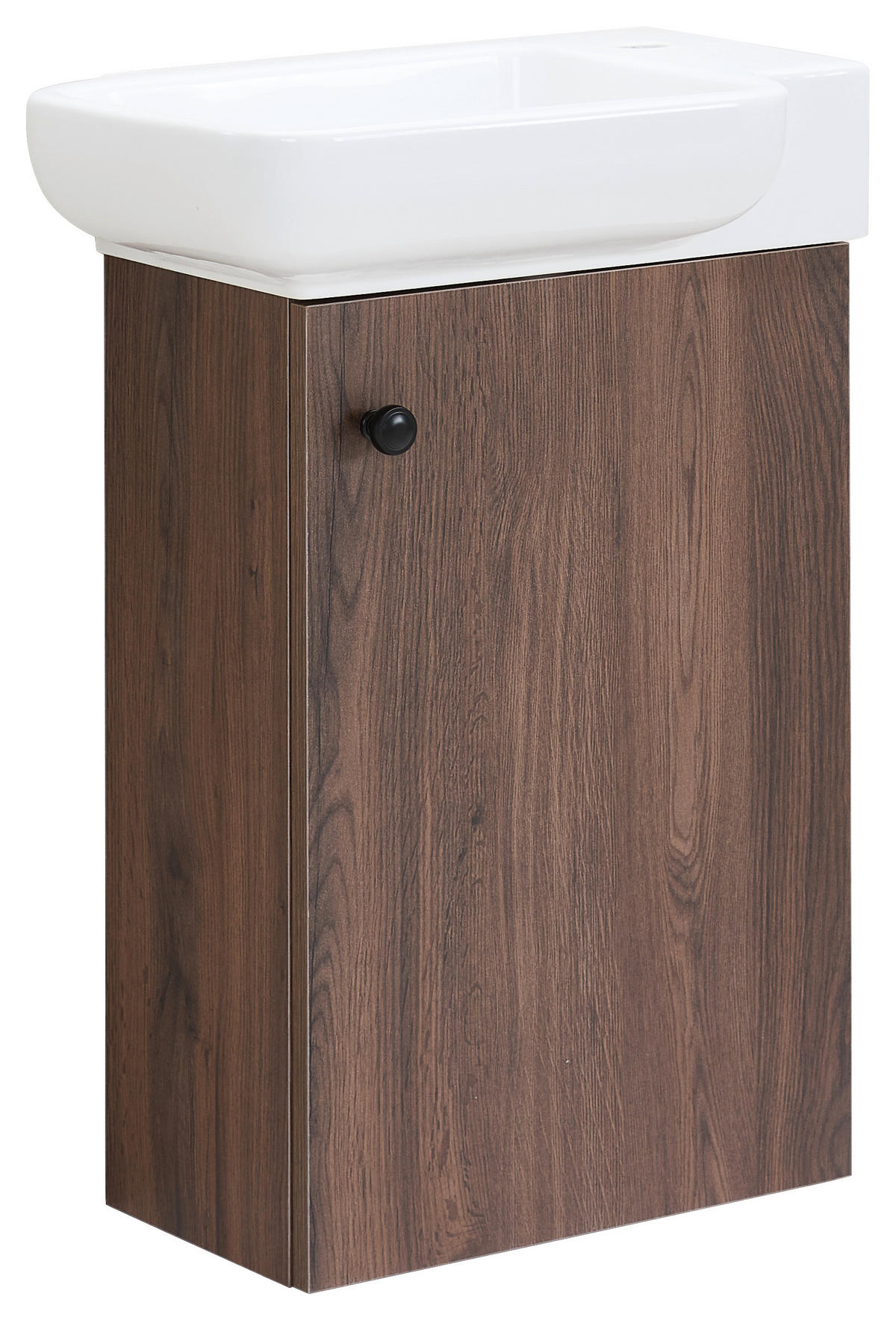 GÄSTEBAD 55 cm  - Weiß Hochglanz/Walnussfarben, MODERN, Keramik/Holzwerkstoff (55cm) - MID.YOU