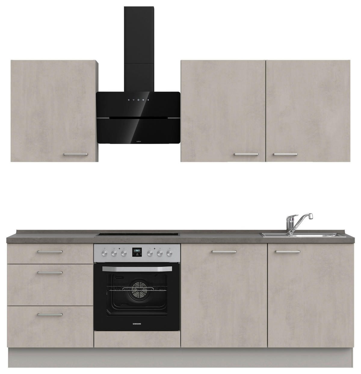 KÜCHENBLOCK 240 cm   in Grau, Schieferfarben  - Schieferfarben/Edelstahlfarben, MODERN, Holzwerkstoff/Metall (240cm) - Nobilia