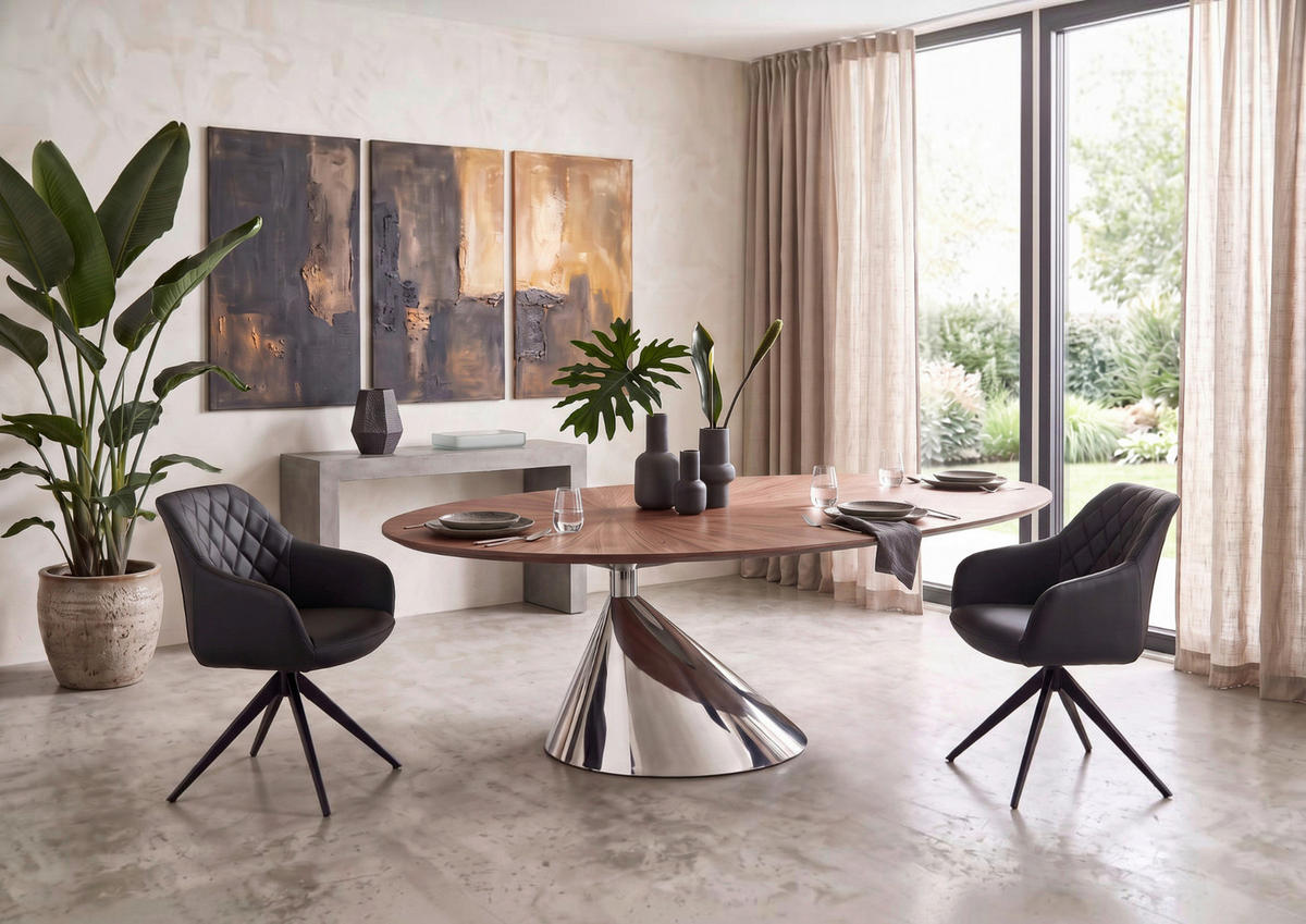 ESSTISCH 220/115/75 cm teilmassiv  Holz, Metall oval Walnussfarben  - Edelstahlfarben/Walnussfarben, Design, Holz/Metall (220/115/75cm) - Novel