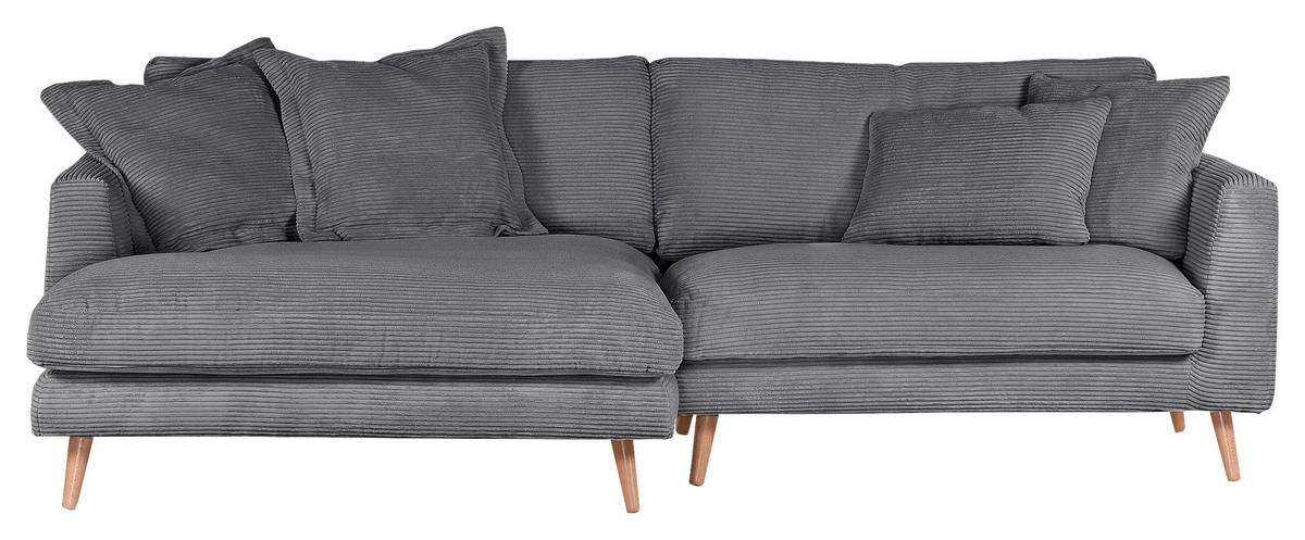 ECKSOFA in Cord Anthrazit  - Anthrazit/Naturfarben, Romantik / Landhaus, Holz/Textil (140/270cm) - Landscape