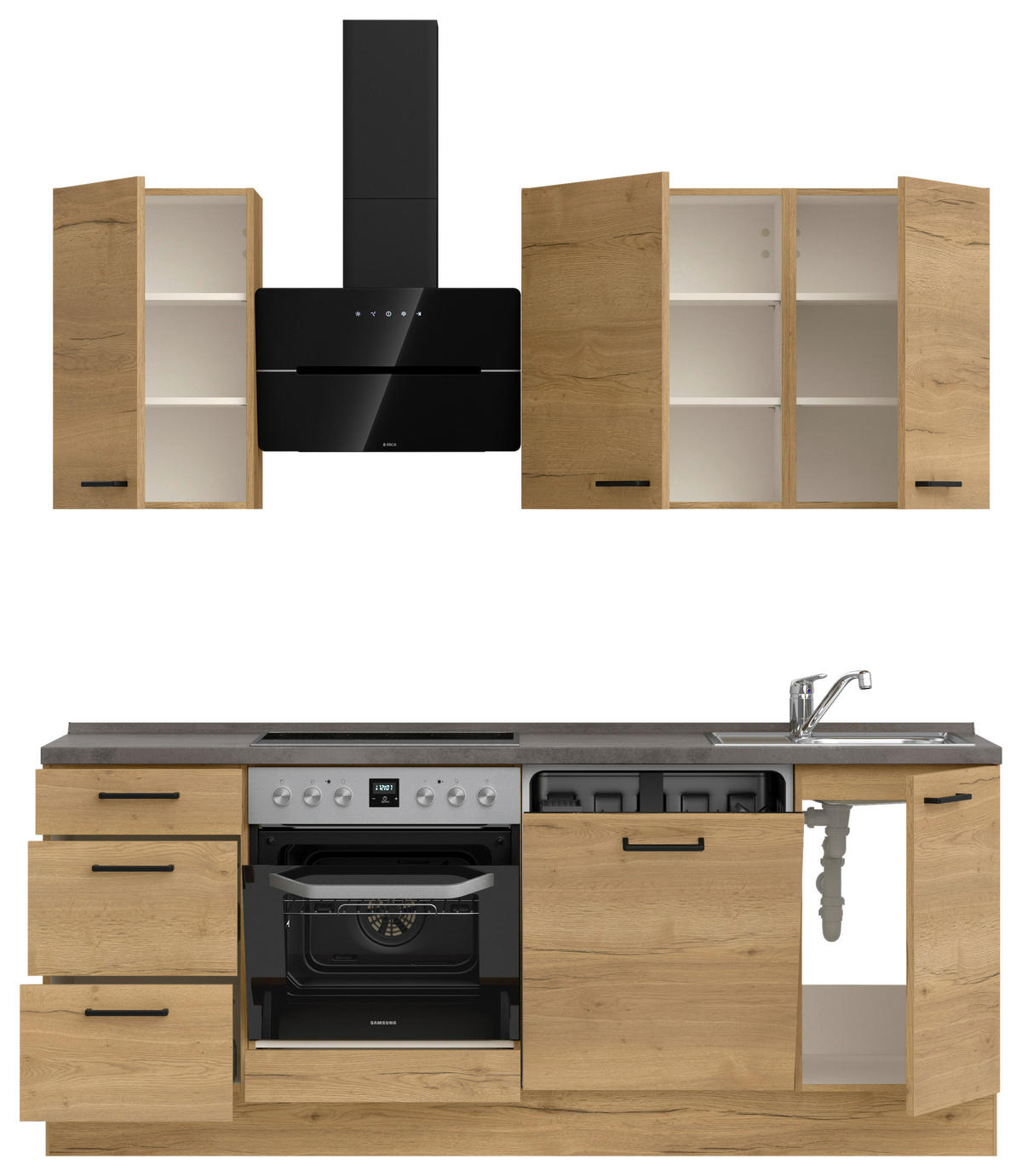 KÜCHENLEERBLOCK 210 cm   in Eichefarben, Schieferfarben  - Schieferfarben/Eichefarben, MODERN, Holzwerkstoff/Metall (210cm) - Nobilia