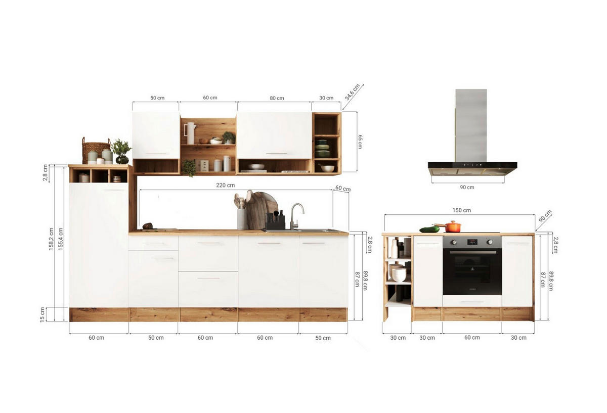 KÜCHENBLOCK 280-150 cm   in Grau  - Wildeiche/Alufarben, Design, Holzwerkstoff/Metall (280-150cm) - Respekta