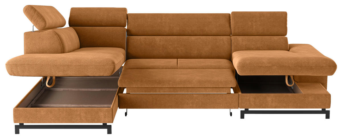 WOHNLANDSCHAFT in Chenille Cognac  - Cognac/Schwarz, Textil/Metall (215/328/165cm) - MID.YOU