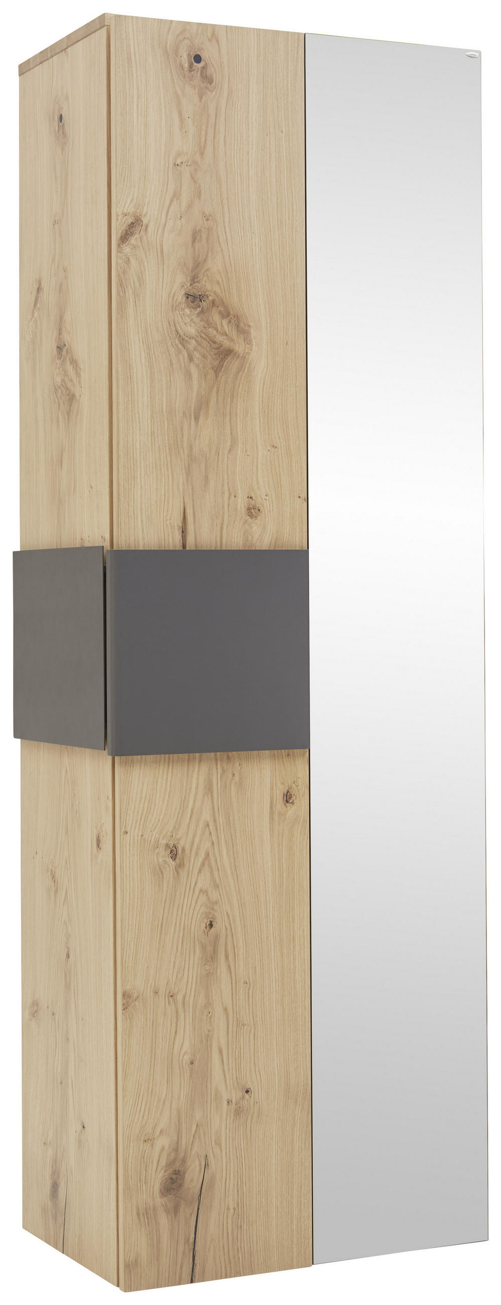 GARDEROBENSCHRANK Wildeiche furniert, mehrschichtige Massivholzplatte (Tischlerplatte) Anthrazit, Eichefarben - Eichefarben/Anthrazit, Natur, Holz/Metall (65,2/194/43,5cm) - Voglauer