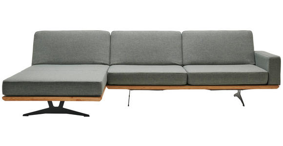 ECKSOFA in Flachgewebe Grau, Grün  - Schwarz/Grau, Natur, Holz/Textil (170/326cm) - Valnatura