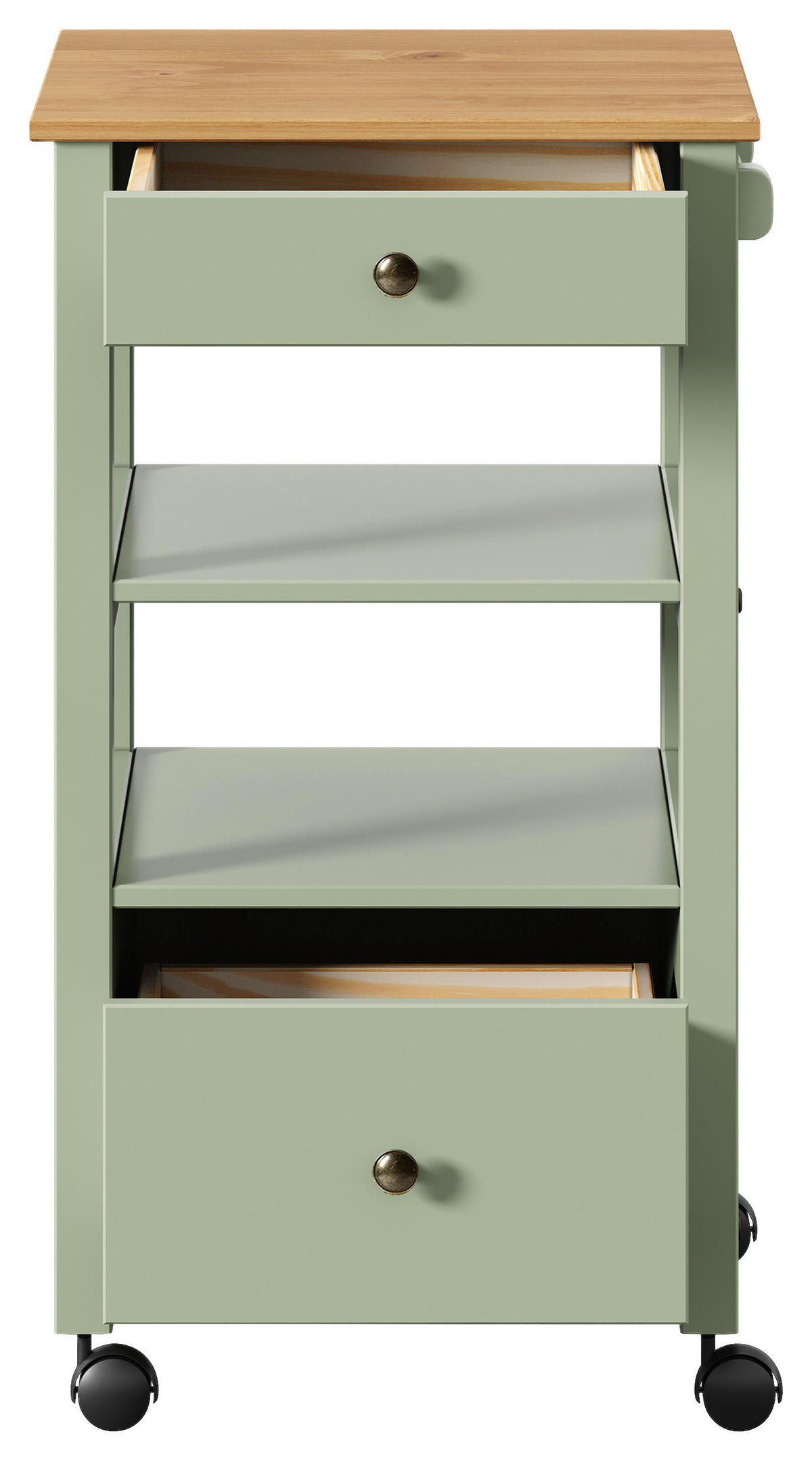 SERVIERWAGEN Pinie massiv Braun, Olivgrün  - Zinkfarben/Olivgrün, MODERN, Holz/Kunststoff (50/90,6/40cm) - Livetastic