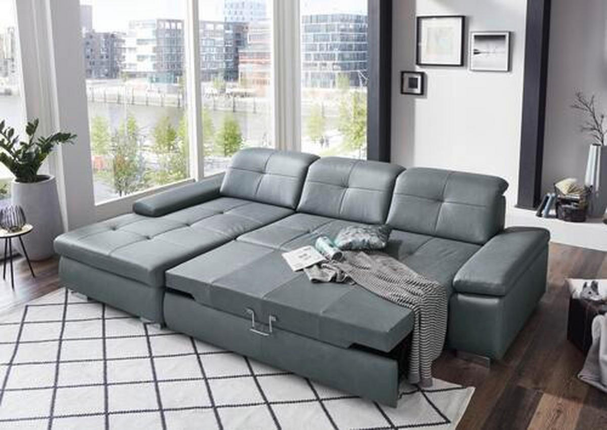 ROHOVÁ SEDAČKA, kůže, šedá - šedá/barvy hliníku, Design, kov/kůže (309/195cm) - Beldomo Premium