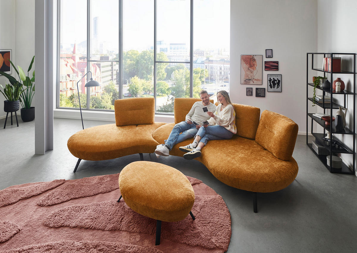 BIGSOFA Flachgewebe Senfgelb  - Senfgelb/Schwarz, Design, Textil/Metall (456/93/138cm) - Moderano
