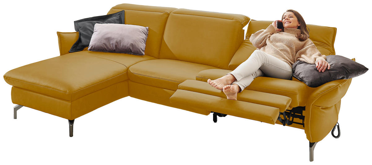 ECKSOFA in Lederlook (vegan) Gelb  - Gelb/Nickelfarben, Modern, Textil/Metall (179/233cm) - Livetastic