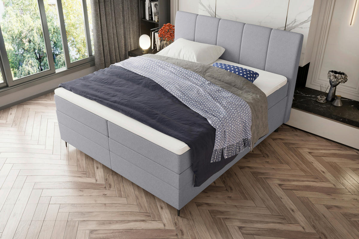 BOXSPRINGBETT 180/200 cm  in Hellgrau  - Hellgrau/Schwarz, KONVENTIONELL, Textil/Metall (180/200cm) - Boxxx