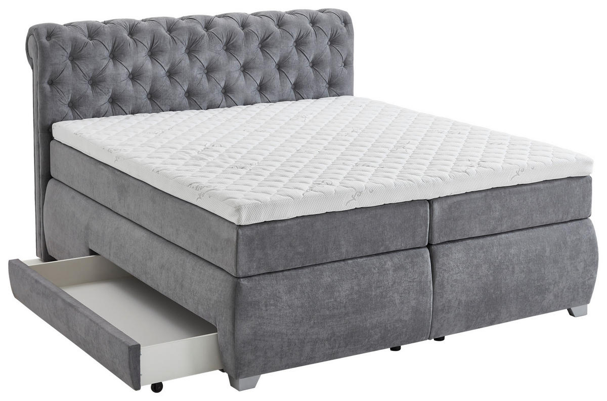 BOXSPRINGBETT 180/200 cm  in Grau  - Grau, Modern, Kunststoff/Textil (180/200cm) - MID.YOU