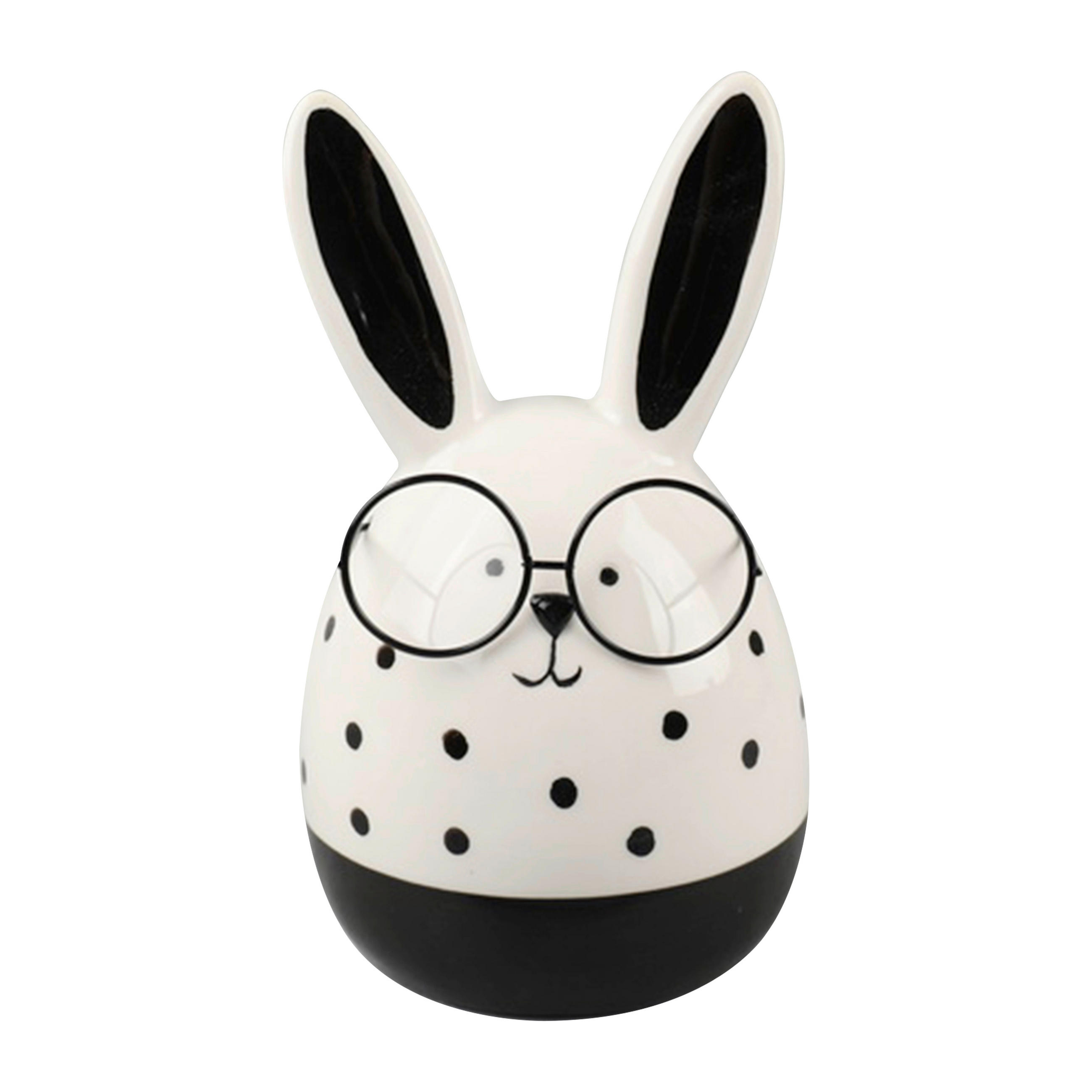 DEKOR NYÚL - fekete/fehér, Lifestyle, üveg/fém (9,1/15,3/9,1cm)