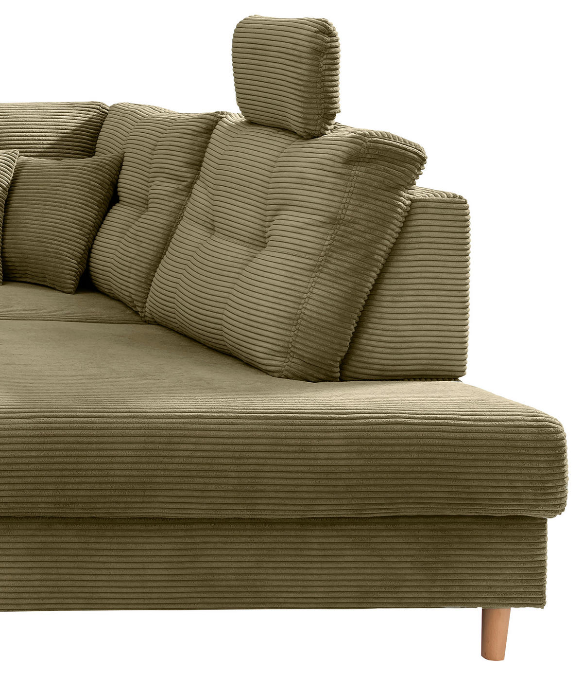 WOHNLANDSCHAFT in Cord Olivgrün  - Naturfarben/Olivgrün, Modern, Holz/Textil (176/338-352/206cm) - Livetastic